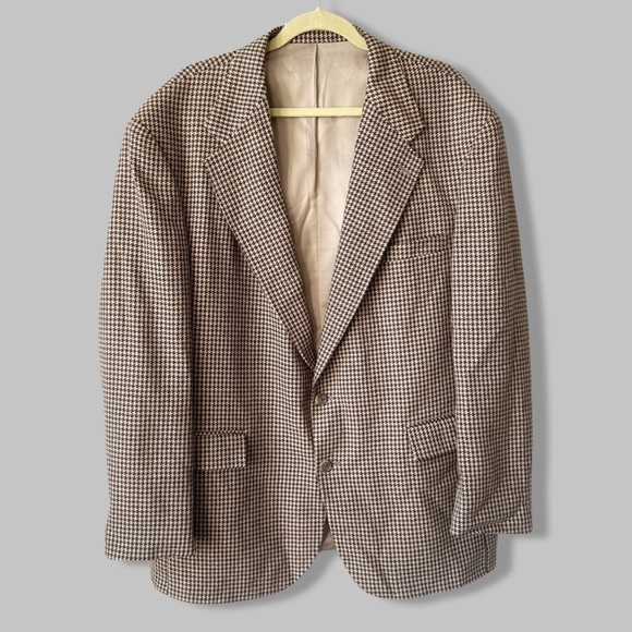 Vintage Evan Picone Pure  Wool Houndstooth Twill Blazer Union Made in USA - Picture 1 of 15